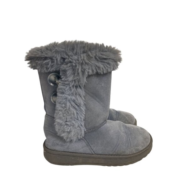 Sophia Blue Size 2 Faux Suede blue  Faux Fur lined Buttons closure Winter Boots - Picture 4 of 8